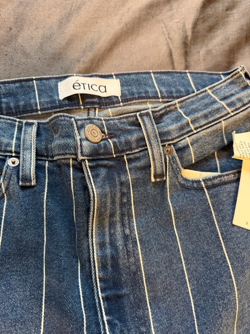 Free People Vertical Pinstripe Denim Jeans in Blue & White